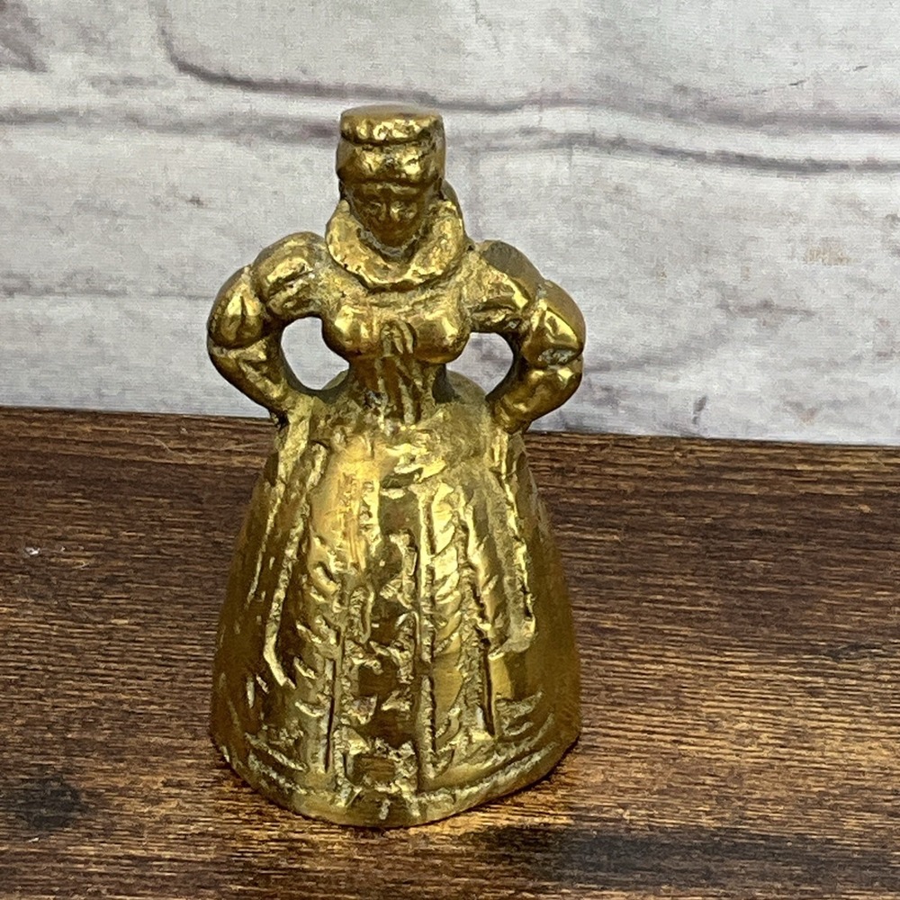 Antique 3" Woman Bell Brass Dinner Bell with Boot Clappers